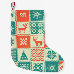 Calcetín Navideño Pequeño Patrón ininterrumpido de vintage navidad. Comercio