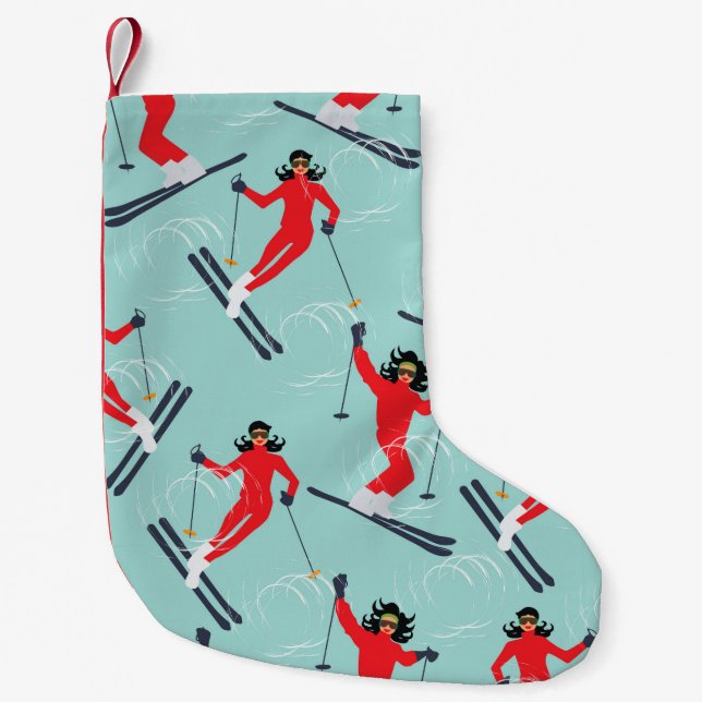 Calcetín Navideño Pequeño Patrón ininterrumpido del deporte invernal. Joven  (Anverso)