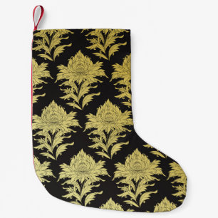 Calcetín Navideño Pequeño  patrón ininterrumpido vintage con flor dorada en 