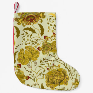 Calcetín Navideño Pequeño Patrón inmaculado, flores indias grandes paisley. 