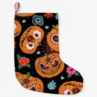 Calcetín Navideño Pequeño patrón inmaculado vintage para Halloween. Calabaza