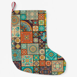 Calcetín Navideño Pequeño Patrón islámico sin foco, de tejas árabes.