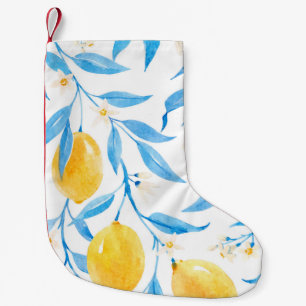 Calcetín Navideño Pequeño Patrón Lemons de color de agua dibujado a mano