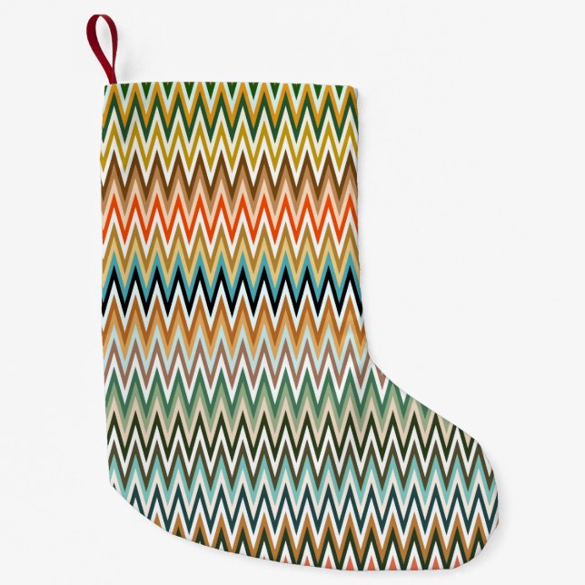 Calcetín Navideño Pequeño Patrón Multicolorizado de Zigzag (Anverso)