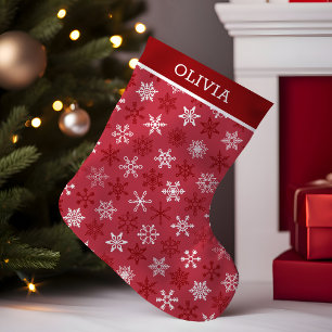 Calcetín Navideño Pequeño Patrón Navideño Rojo Blanco Copo de Nieve