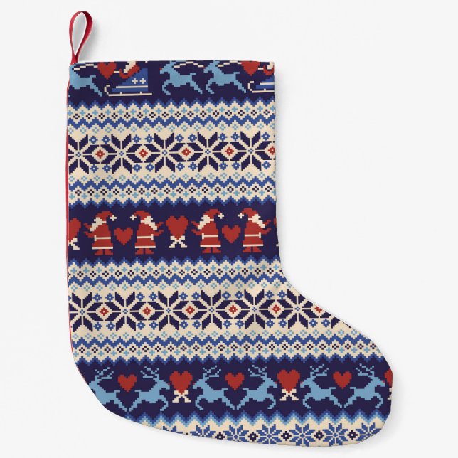 Calcetín Navideño Pequeño Patrón nórdico: Ilustracion encantador (Anverso)