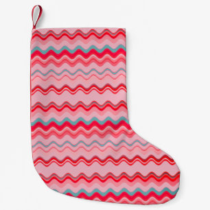 Calcetín Navideño Pequeño Patrón ondulado en zigzag rosa azul