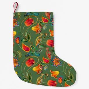 Calcetín Navideño Pequeño Patrón paisajista de flor acuarela