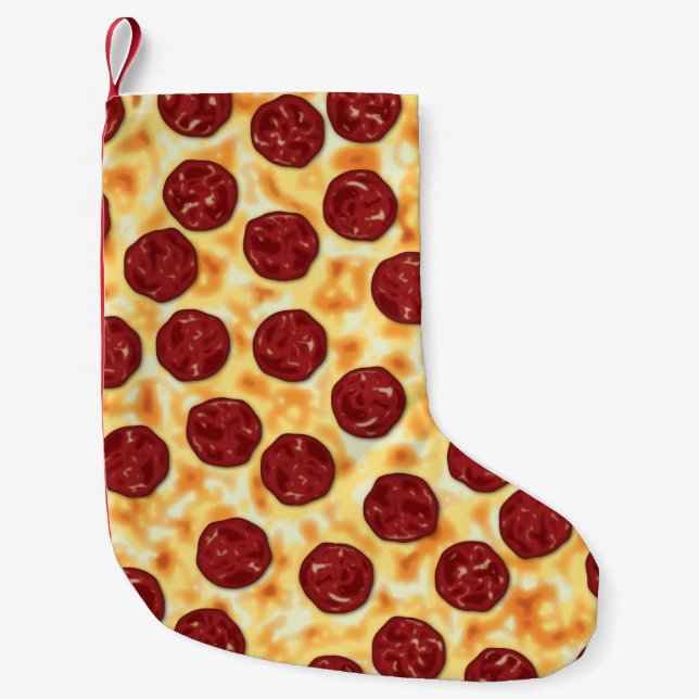 Calcetín Navideño Pequeño Patrón Pepperoni Pizza (Anverso)