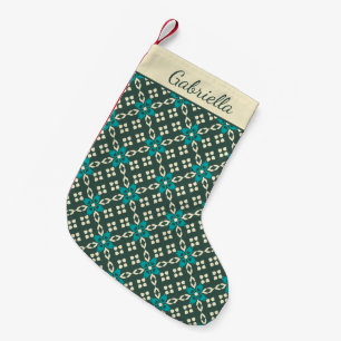 Calcetín Navideño Pequeño Patrón Retro Ornamentado Esmeralda Verde Personali