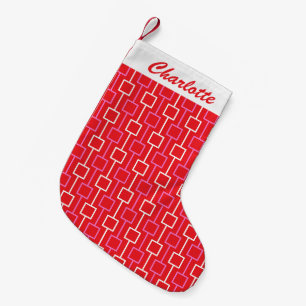 Calcetín Navideño Pequeño Patrón Rojo Geométrico Retro de Navidad Personaliz