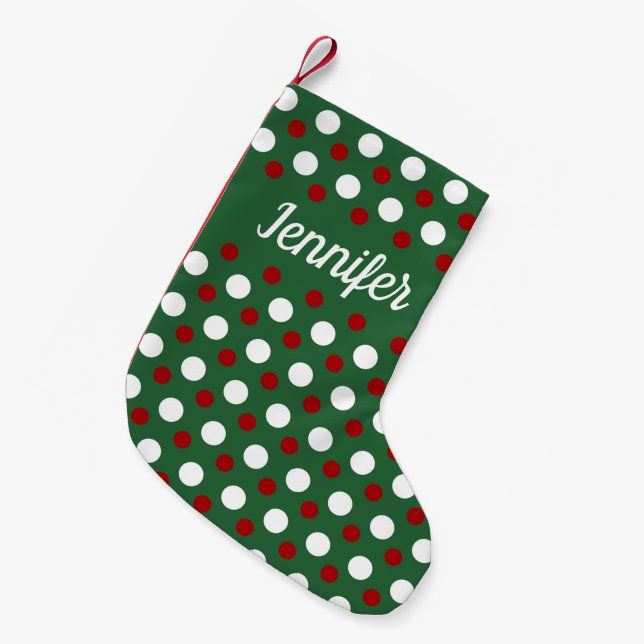 Calcetín Navideño Pequeño Patrón rojo verde moderno personalizado (Frente (Colgado))