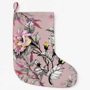 Calcetín Navideño Pequeño Patrón rosa de las flores de color de agua
