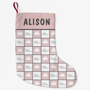 Calcetín Navideño Pequeño Patrón rosa y blanco Pastel personalizado