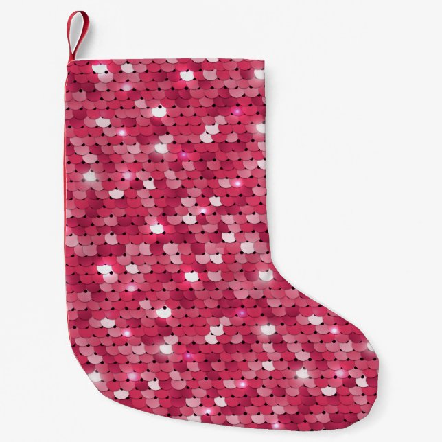 Calcetín Navideño Pequeño patrón secuencial rosado purpurina (Anverso)