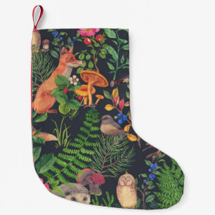 Calcetín Navideño Pequeño Patrón sin fisuras dibujado a mano con el bosque d