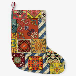 Calcetín Navideño Pequeño Patrón sin foco con azulejos portugueses en talave