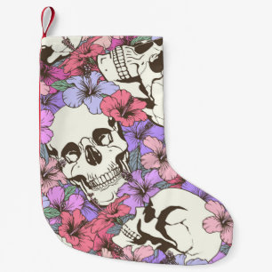 Calcetín Navideño Pequeño Patrón sin foco con cráneos para las flores