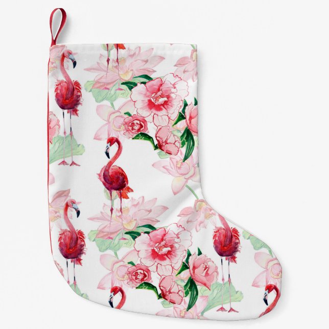 Calcetín Navideño Pequeño Patrón sin foco con flamingo rosa (Anverso)