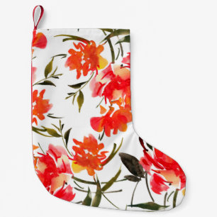 Calcetín Navideño Pequeño Patrón sin foco con flores acuarelas. Hand-dra