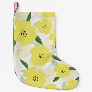 Calcetín Navideño Pequeño Patrón sin foco con flores amarillas brillantes