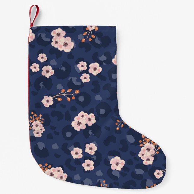 Calcetín Navideño Pequeño Patrón sin foco con piel de leopardo y pequeño ros (Anverso)