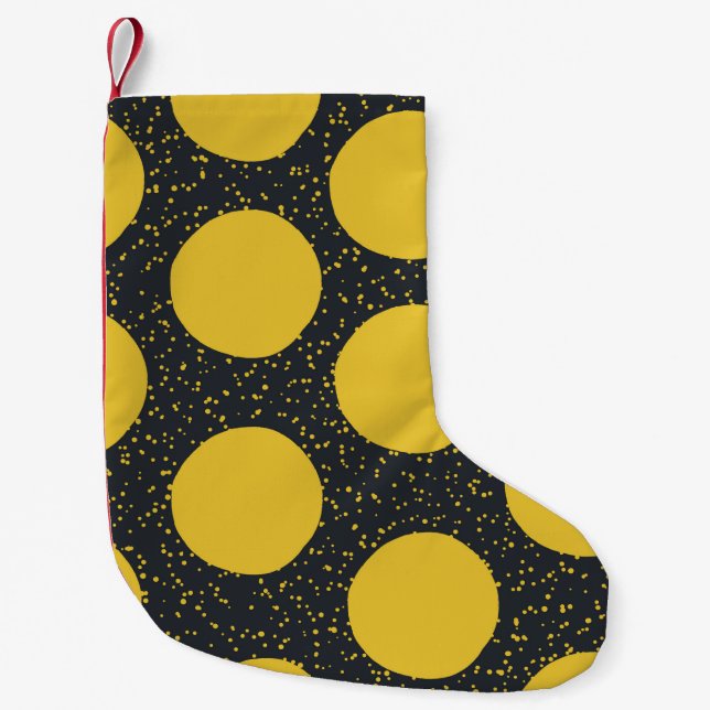 Calcetín Navideño Pequeño Patrón sin foco con puntos de polka amarillos (Anverso)