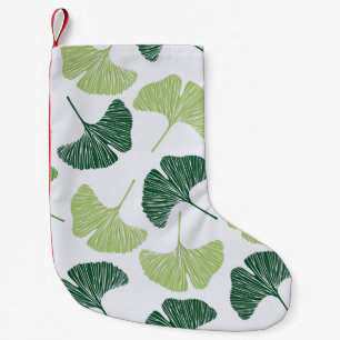 Calcetín Navideño Pequeño Patrón sin foco Ginkgo biloba verde 