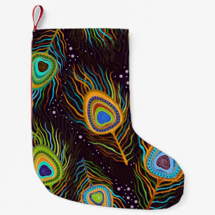 Calcetín Navideño Pequeño Patrón sin foco "plumas de pavo real"