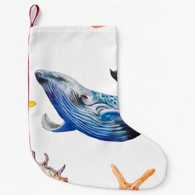 Calcetín Navideño Pequeño Patrón sin foco Starfish caribeño (Anverso)