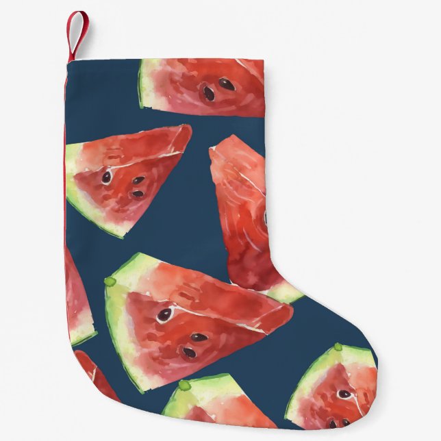 Calcetín Navideño Pequeño Patrón sin foco. Trozos de sandía acuática. (Anverso)