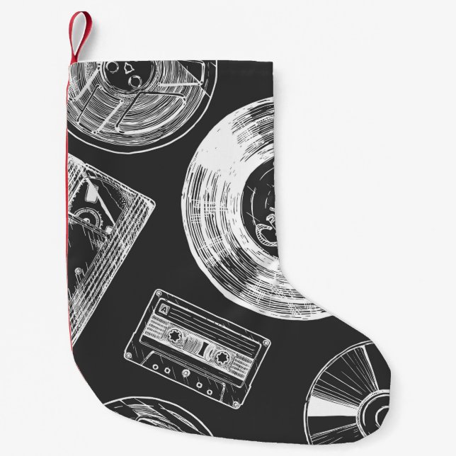 Calcetín Navideño Pequeño Patrón sin problemas con los soportes de audio y v (Anverso)