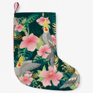 Calcetín Navideño Pequeño Patrón sin salida lindo loro de gallo sentado sobr