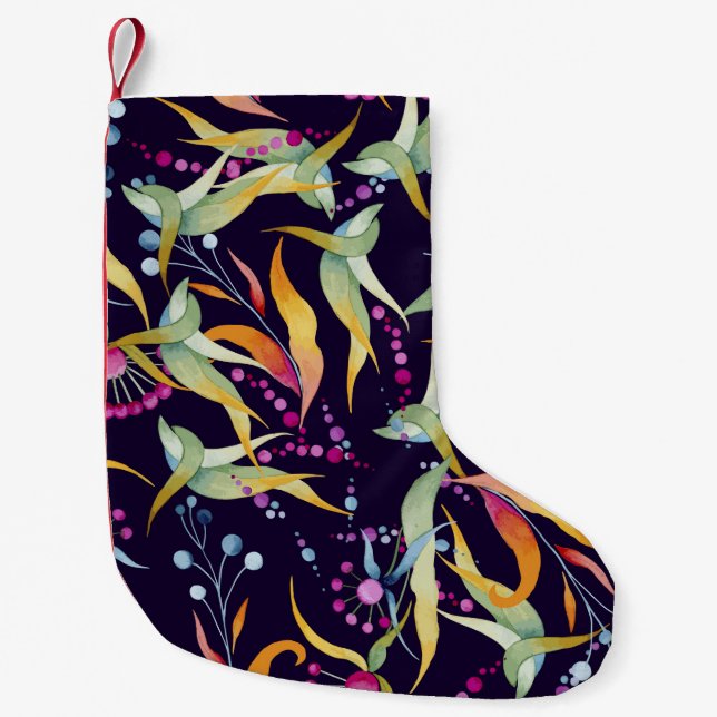 Calcetín Navideño Pequeño patrón sin soldadura compuesto por varias plantas, (Anverso)