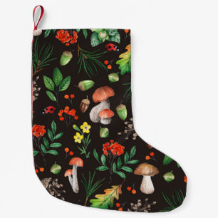 Calcetín Navideño Pequeño Patrón sin soldadura con hongos, nueces, hojas, b