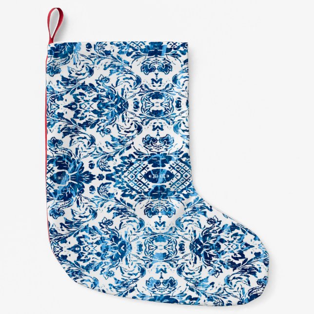 Calcetín Navideño Pequeño Patrón sin soldadura de damasco geométrico con tex (Anverso)