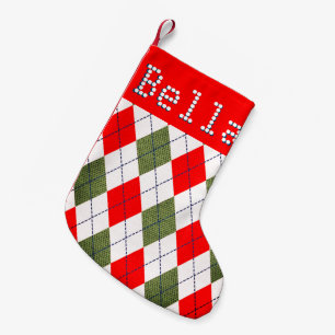 Calcetín Navideño Pequeño Patrón suéter rojo feo nombre personalizado
