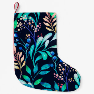 Calcetín Navideño Pequeño Patrón transparente de acuarela. Botánico complica