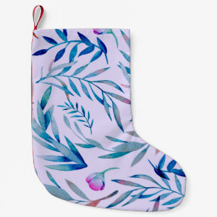 Calcetín Navideño Pequeño Patrón transparente de acuarela. Ornamento botánic