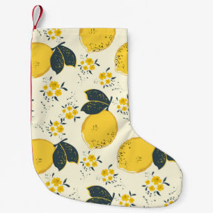Calcetín Navideño Pequeño Patrón transparente de cítricos con limón amarillo