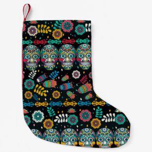Calcetín Navideño Pequeño Patrón transparente multicolor. Estilo boho