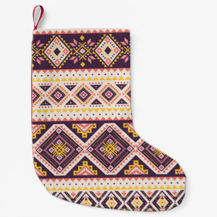 Calcetín Navideño Pequeño Patrón tribal azteca rayado, geométrico.