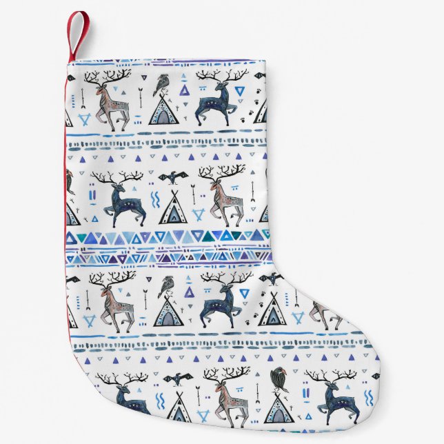 Calcetín Navideño Pequeño Patrón tribal étnico sin fisuras con animales y dr (Anverso)