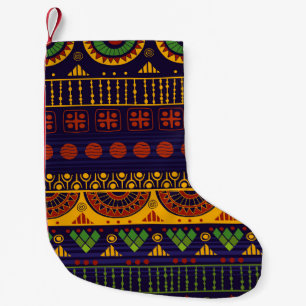 Calcetín Navideño Pequeño Patrón tribal, versátil para diversos usos.