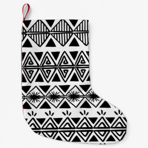 Calcetín Navideño Pequeño Patrón tribal vintage con mano blanca y negra