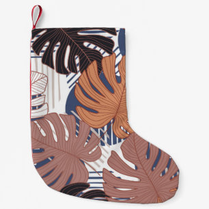 Calcetín Navideño Pequeño Patrón tropical con hojas de monstera exótica