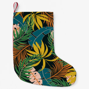 Calcetín Navideño Pequeño Patrón tropical fluido de verano con un amarillo 