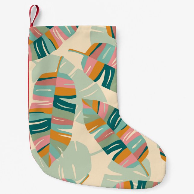 Calcetín Navideño Pequeño Patrón tropical sin costuras con hojas abstractas. (Anverso)