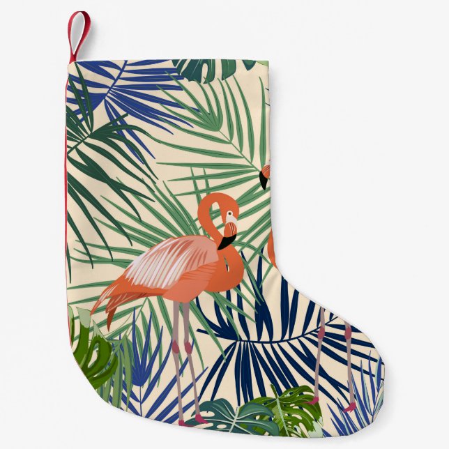 Calcetín Navideño Pequeño Patrón tropical sin fisuras con flamingo. Botany d (Anverso)