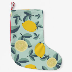 Calcetín Navideño Pequeño Patrón tropical sin soldadura con limones amarillo